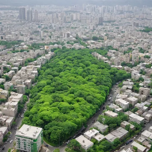 Prompt: A city of all shades of green. 