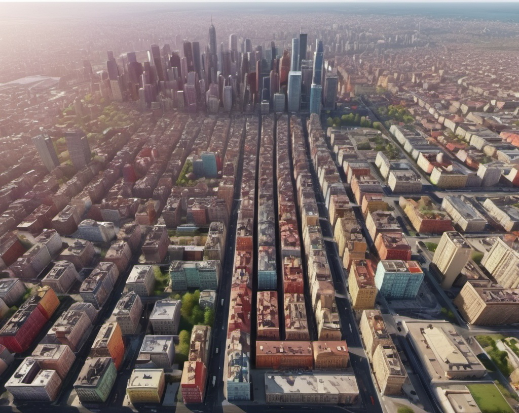 Prompt: City Landscape with all colors. Aerial shot. UHD. Realistic.