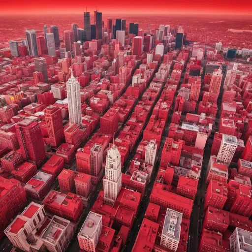 Prompt: A city of all shades of red. 