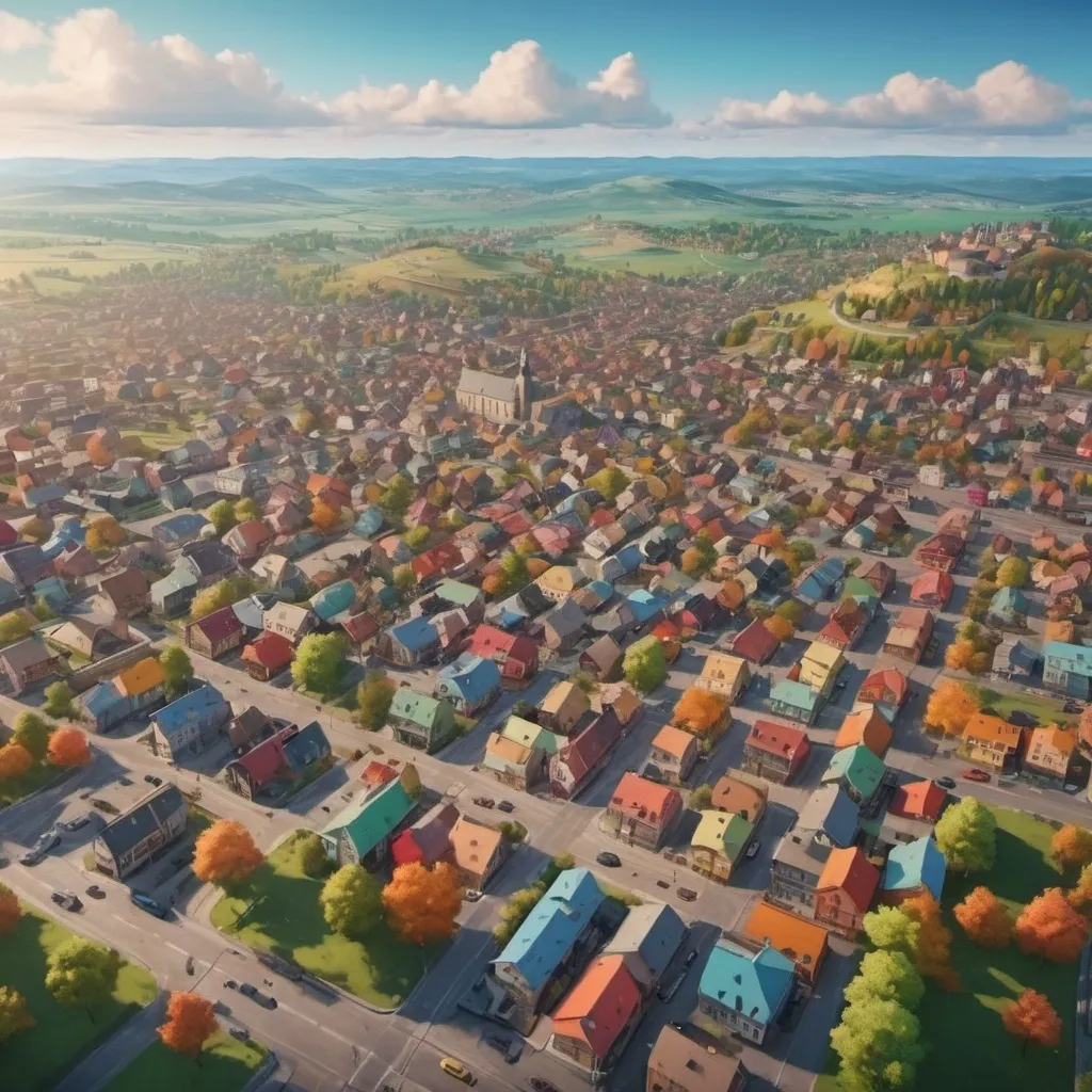 Prompt: a town landscape full of colors. colorful background trending on artstation, 8k, highly detailed and intricate. UHD. Aerial view. Realistic. Professional photography.
