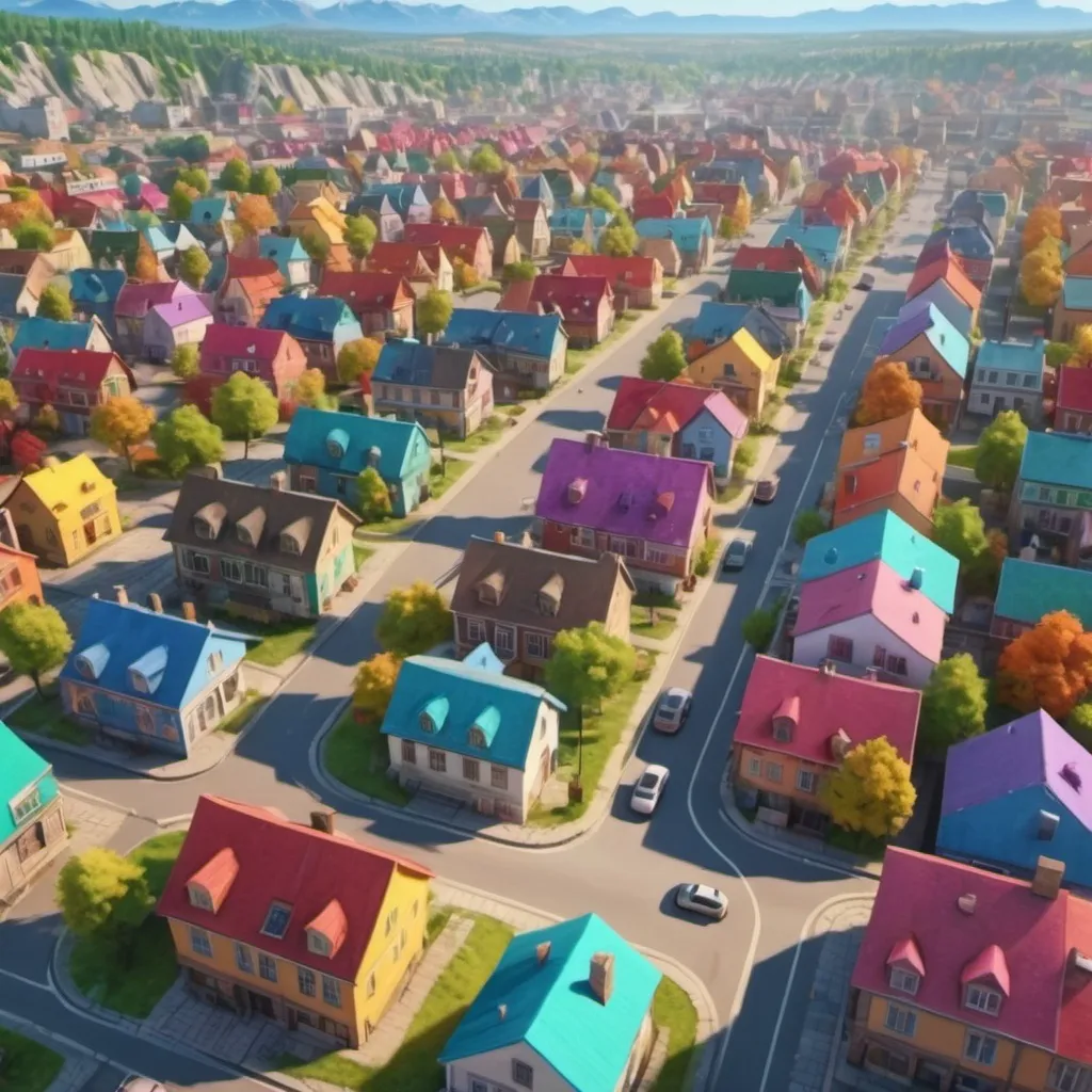 Prompt: a town landscape full of colors. colorful background trending on artstation, 8k, highly detailed and intricate. UHD. Aerial view.
