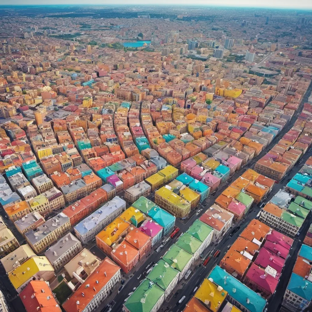 Prompt: A city of all colors. Aerial view. 