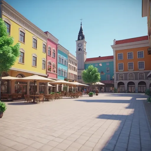 Prompt: Town plaza. Colorful view. Detailed. 8k. UHD. Realistic.