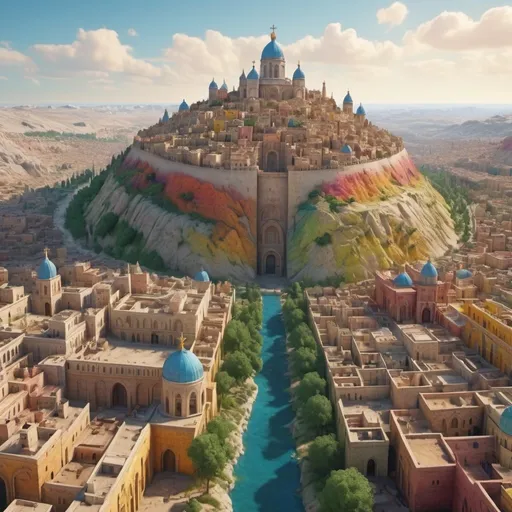 Prompt: A Landscape of all colors. Detailed. 8k. UHD. Realistic. The New Jerusalem.