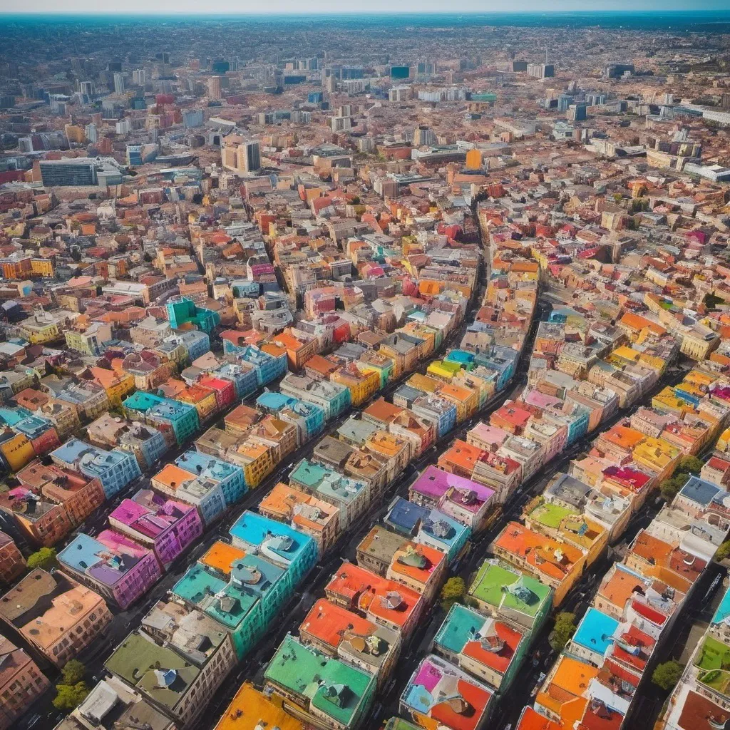 Prompt: A city of all colors. Aerial view. 