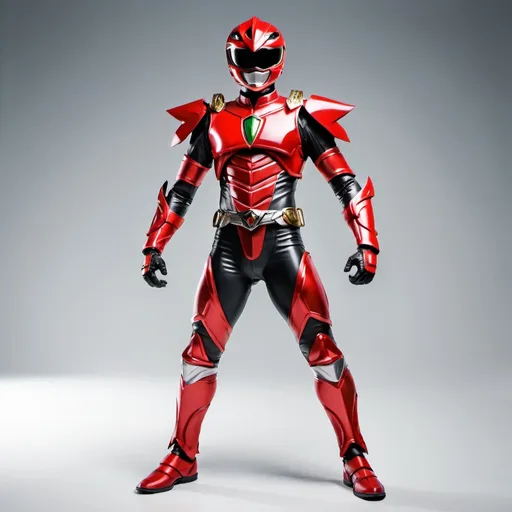 Prompt: Full body photo of a Mix of Power Ranger and Kamen Rider, Full Metal Armor. All shades of red. Realistic.






