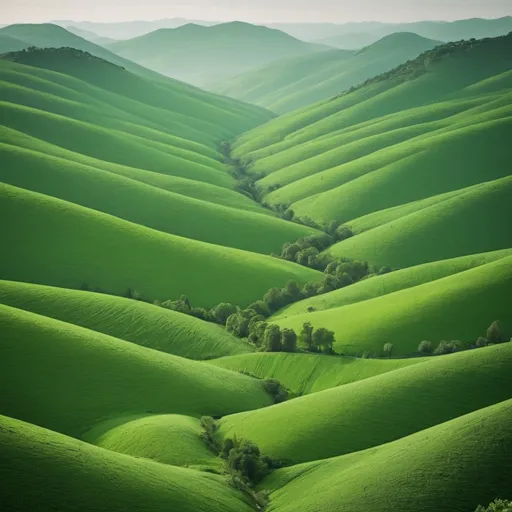 Prompt: A landscape of all shades of green. 