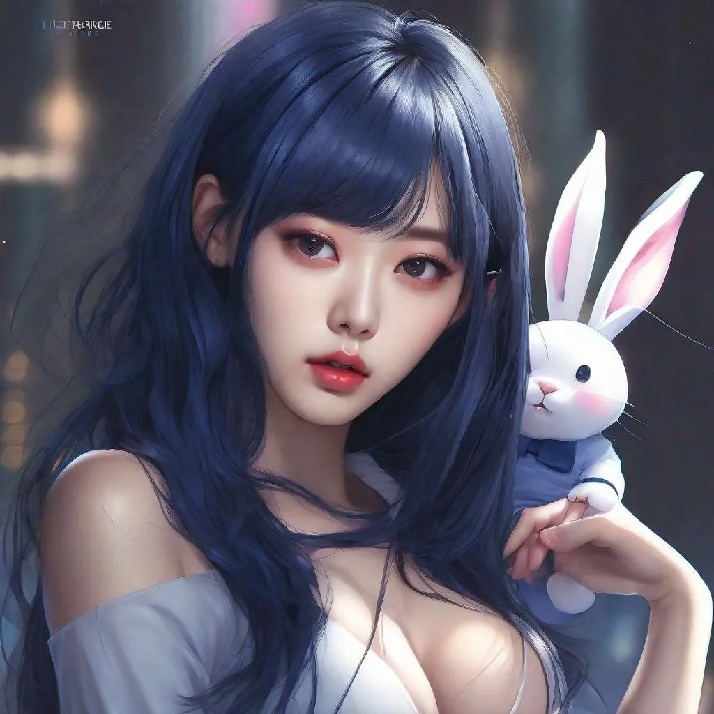 Prompt: Humble, Masterpiece, Kang Mina type face, Kang Mina type body, ulzzang, realistic kpop idol,  dark blue hair, beautiful woman, big chest, fantasy, anime, bunny girl, playboy, scenic, portrait, insanity, breathtaking, iridescent, complex, impressive, remarkable, glorious, grandiose, sumptuous, luxurious, fantasy, anime, deformed, text, extra limbs, extra fingers, extra arms, poorly drawn face, mutation, bad proportions,  lowres, error, cropped, worst quality, low quality, jpeg artifacts, out of frame, watermark, signature, lowres, error, cropped, worst quality, low quality, jpeg artifacts, out of frame, watermark, signature, lowres, error, cropped, worst quality, low quality, jpeg artifacts