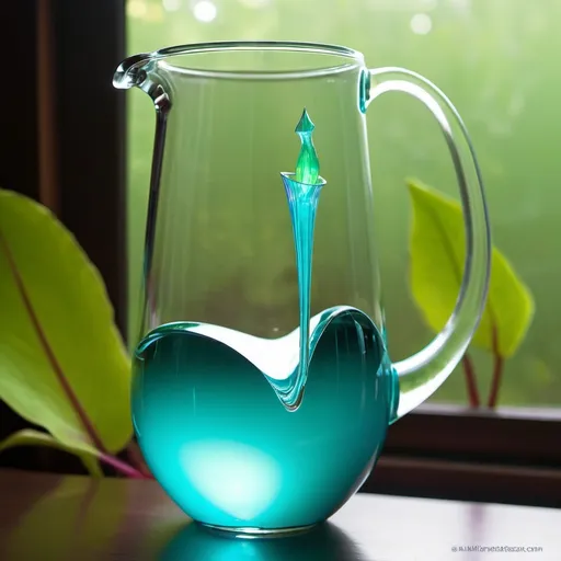 Prompt: a wine glass turned into a prism with {{{miku colored turquoise}}} light shining from out of frame, pillers of creation, pitcher plant