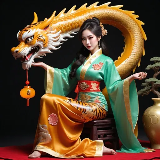 Prompt: Exclusive dynasty tigress jade dragon mistress provides sweet honey sesame 1000 year fortune accumulate