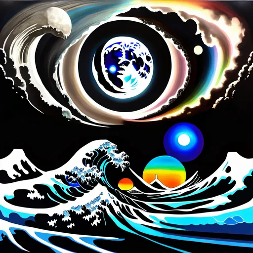 Prompt: dark side of the moon plus the pillars of creation plus the wave off Kanagawa