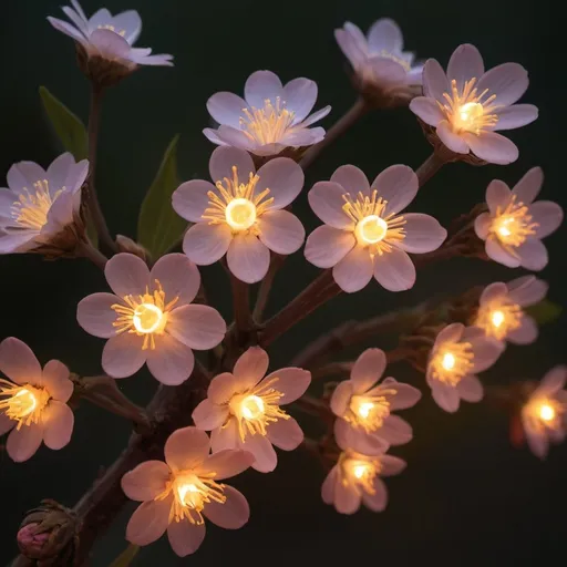 Prompt: LED blossoms bloom during shy season. Lightbulb like flowers. Evolutionary advantage: the exponentially increasing difficulty of staying the same