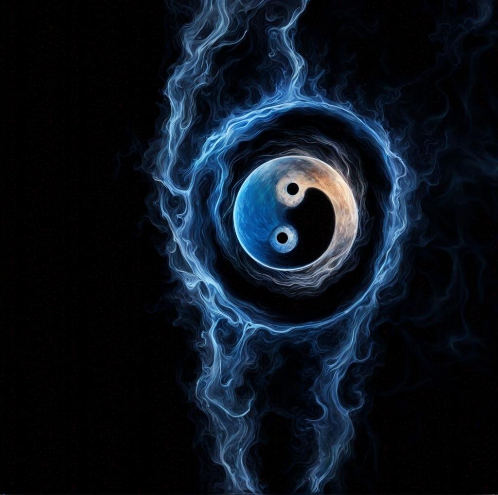 Prompt: the taijitu or yin yang leveled up