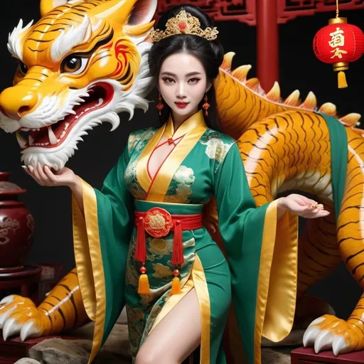 Prompt: Exclusive dynasty tigress jade dragon mistress provides sweet honey sesame 1000 year fortune accumulate