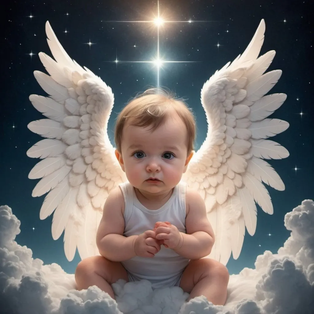 Prompt: The cuteness undetermined the stoicism of the left, right, and angel wings that grow to transcend into space