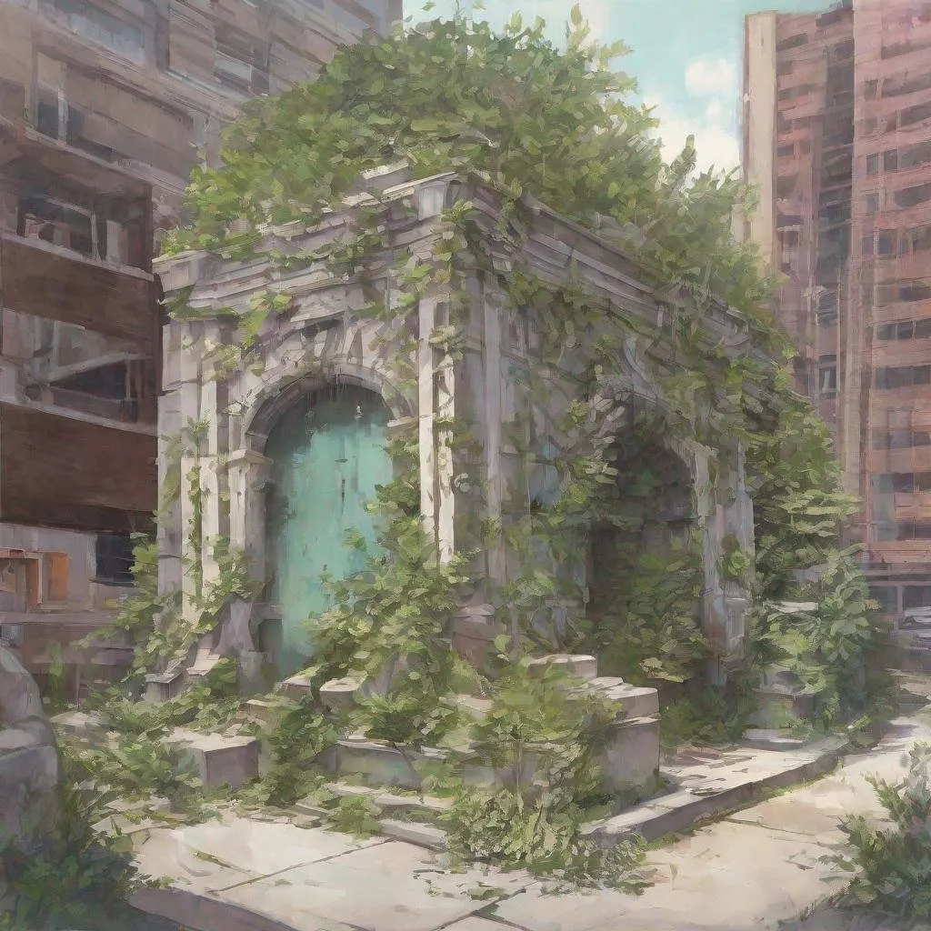 Prompt: overgrown tomb in the entertainment district