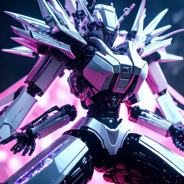 Prompt: HD 4k 2D idol  full body dynamic clear Armored Core, stunning  A.I queen, sitting on a throne , art of mechanical body futuristic sleek crown shaped head, small but powerful , lip and hip 
{{{Distorted chaotic melting clashing colors and exaggerated discordant elements}}}