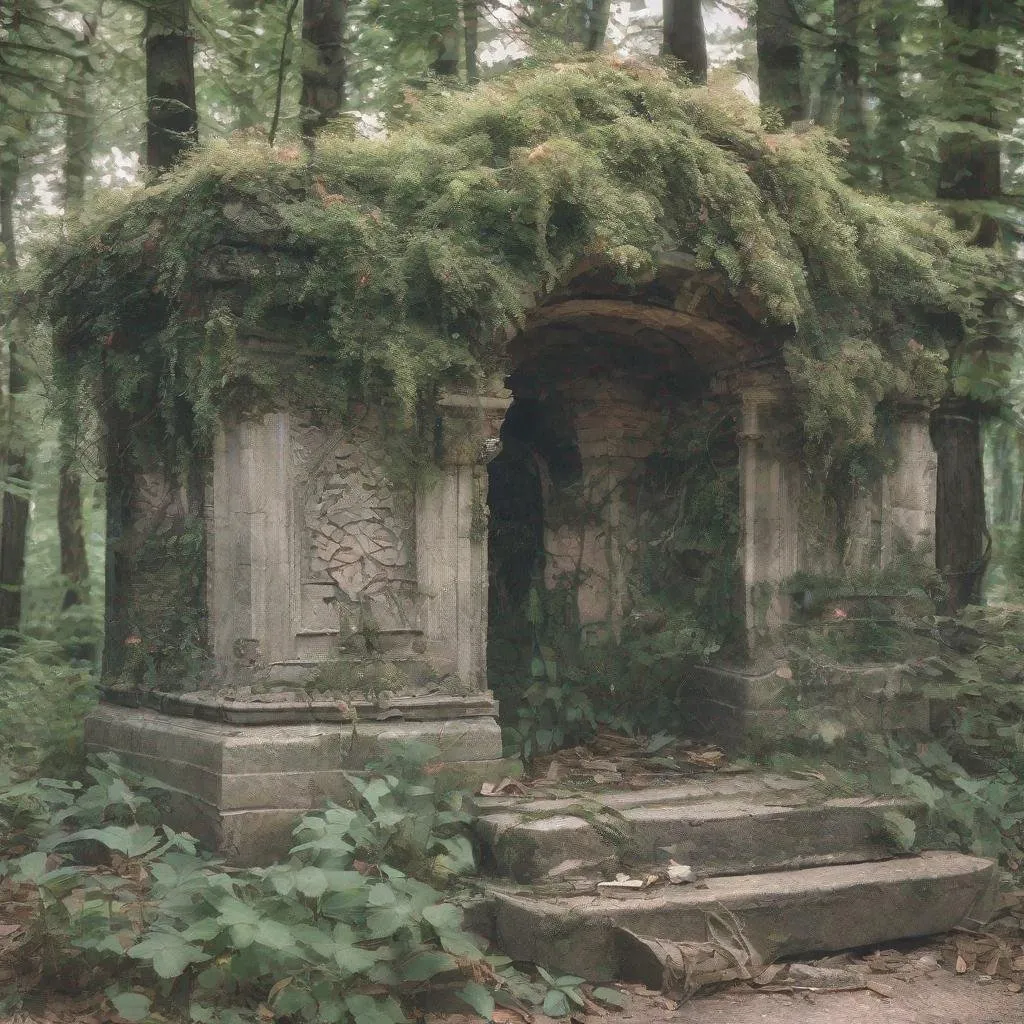 Prompt: overgrown tomb