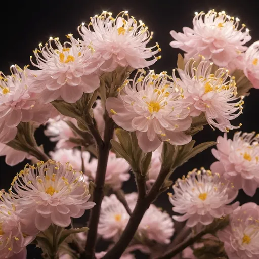 Prompt: LED blossoms bloom during shy season. Lightbulb like flowers. Evolutionary advantage: the exponentially increasing difficulty of staying the same