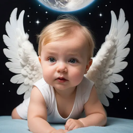 Prompt: The cuteness undetermined the stoicism of the left, right, and angel wings that grow to transcend into space