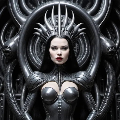 Prompt: Snowhite in the world of giger 