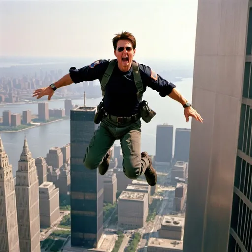 Prompt: tom cruise jumping from the towers on 9/11
