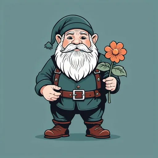 Prompt: Dwarf holding flower in graphic illustration in solid colors