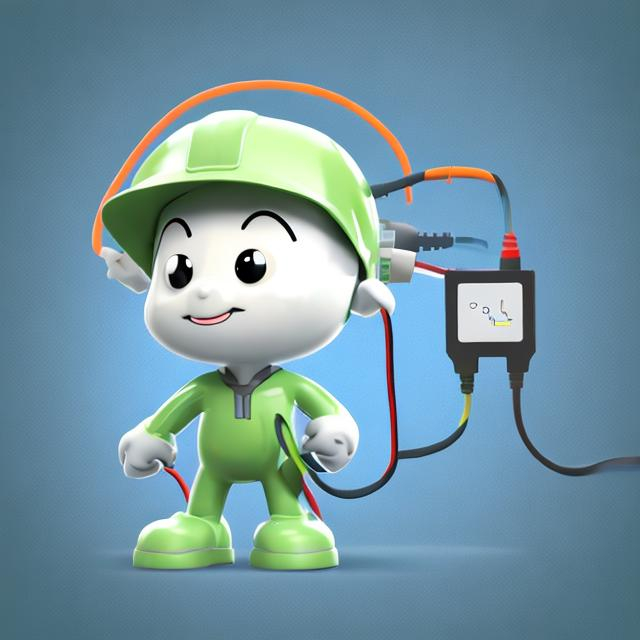 Prompt: A cute electrical mascot in cartoon style looking about to connect two power cables