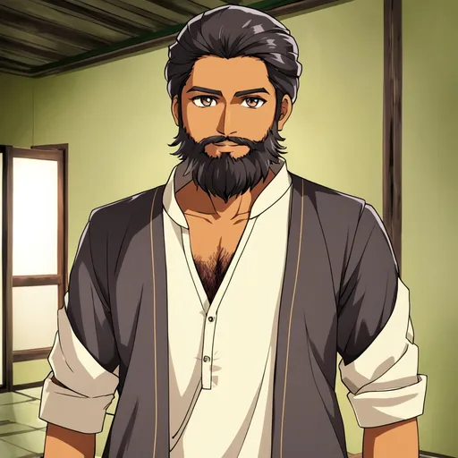 Prompt: anime Bangladeshi man with dark hair and beard with a tupi
