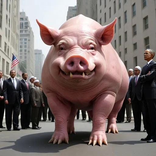 Prompt: Obama help islam fight kaiju pig