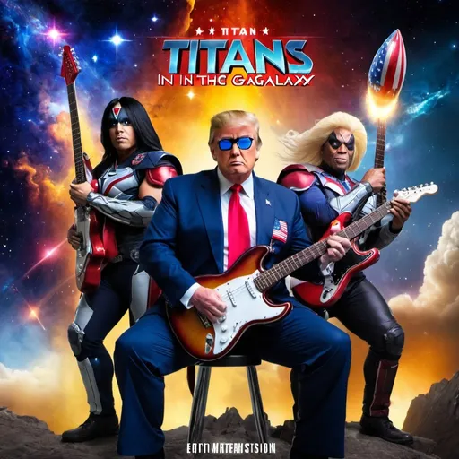 Prompt: Titans in the Galaxy (Let's Make America Great Again Remix)
Description: Experience the epic fusion of rock and politics with The Rock Alvin Band's rendition of "Titans in the Galaxy," featuring an electrifying cameo from former President Donald Trump declaring his mission to "Make America Great Again." Get ready for a cosmic journey like no other!




