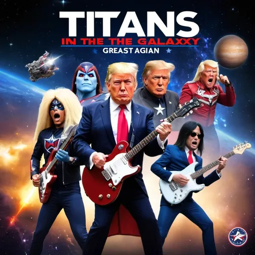 Prompt: Titans in the Galaxy (Make America Great Again Remix)
Description: Experience the epic fusion of rock and politics with The Rock Alvin Band's rendition of "Titans in the Galaxy," featuring an electrifying cameo from former President Donald Trump declaring his mission to "Make America Great Again." Get ready for a cosmic journey like no other!




