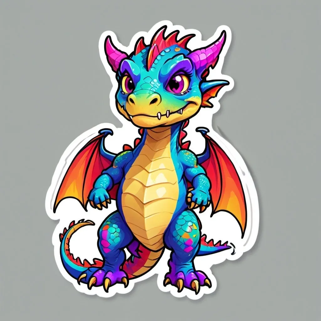 Prompt: Make a sticker Bored dragon with colorful skin to NFT