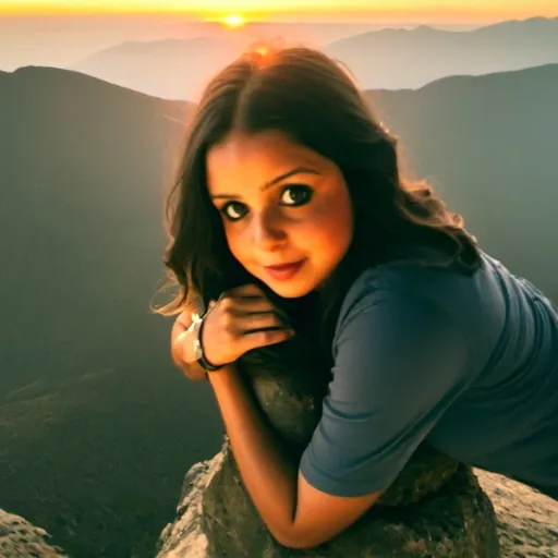 Prompt: Sitting on a mountain top, (breathtaking sunrise), golden light illuminating the horizon, rich hues of orange and pink blending into soft blues, dramatic mountain silhouettes, serene atmosphere, (peaceful), tranquil scene, vast open sky, inspiring and awe-inspiring view, (high quality), ultra-detailed, warm light reflecting off rocky terrain.