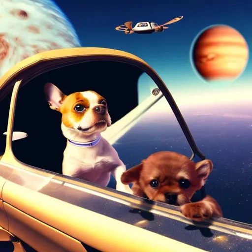 Prompt: the dog decided to fly to venus in a car