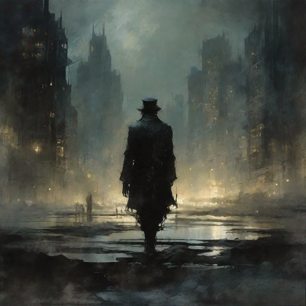 Prompt: Fantasy adventure in the heart of darkness, under the starry realm of Deamflum, captured in profile, acrylic painting emulating the nuanced etched outlines and fine coal texture akin to a Jeremy Mann or Alex Maleev piece, trending on Pixiv Fanbox, SF ambience infused with the intricate, ominous artistry of Ryohei Hase, perfect composition utilizing an 85mm lens at f16, pltn style, epic atmosphere, hyperrealistic photography ((very detailed, intricate, sharp Focus, Surrealism, Surreal Art, Surreal, Artwork, safe for work))