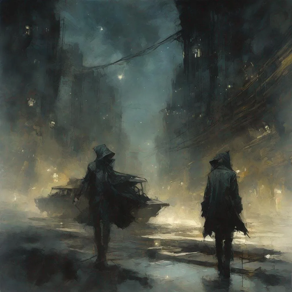 Prompt: Fantasy adventure in the heart of darkness, under the starry realm of Deamflum, captured in profile, acrylic painting emulating the nuanced etched outlines and fine coal texture akin to a Jeremy Mann or Alex Maleev piece, trending on Pixiv Fanbox, SF ambience infused with the intricate, ominous artistry of Ryohei Hase, perfect composition utilizing an 85mm lens at f16, pltn style, epic atmosphere, hyperrealistic photography ((very detailed, intricate, sharp Focus, Surrealism, Surreal Art, Surreal, Artwork, safe for work))