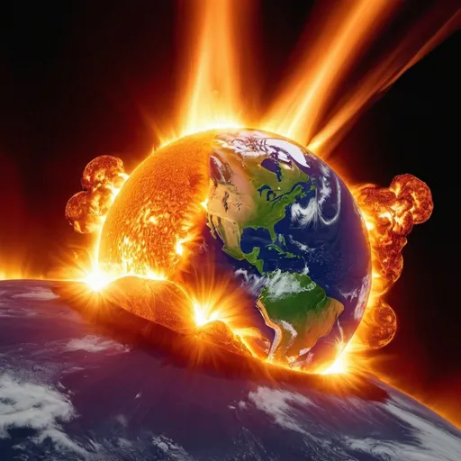 Prompt:  the earth melting while being impacted with a massive solar flare
