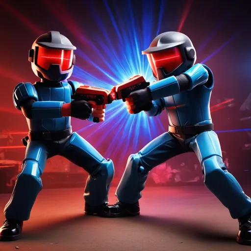 Prompt: laser tag roblox image fighting 2 people
