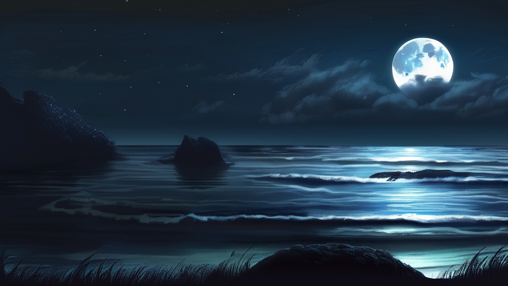 Prompt: nigh sky,fullmoon,sea,no land,no creature,dark