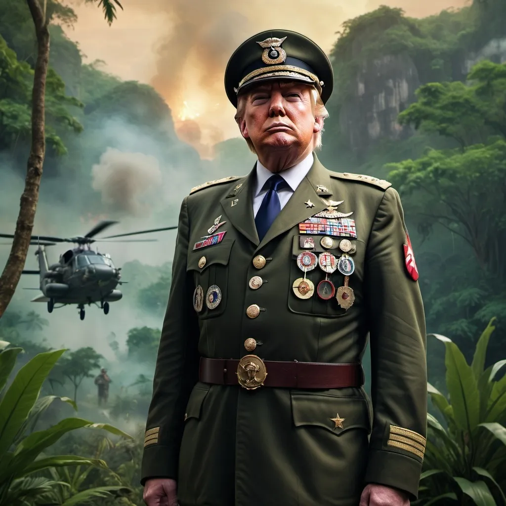 Prompt: Donald Trump in the army during the Vietnam war as a 5 star general