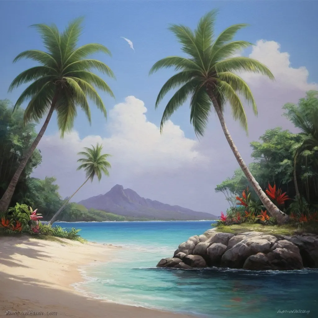 Prompt: Tropical serenity inspirational Scenes, pictures, paintings, art
