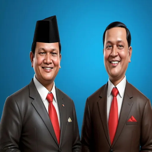 Prompt: realistic 4D caricature of indonesia. mr prabowo and mr gibran