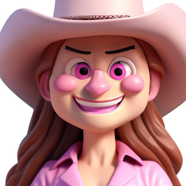 Prompt: caucasian close up cowgirl pink hate smiling cartoon
