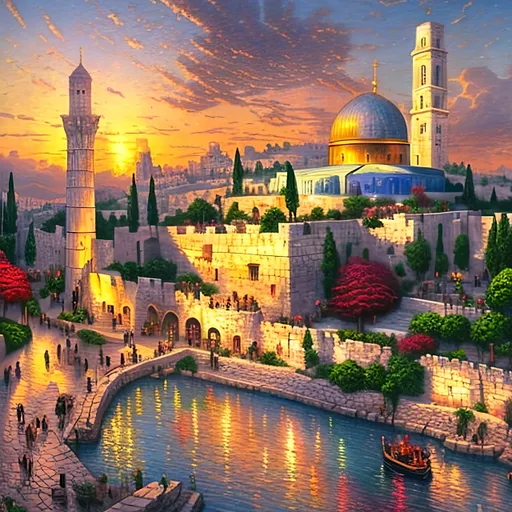 Prompt: City of Jerusalem painting in style of Thomas Kinkade 