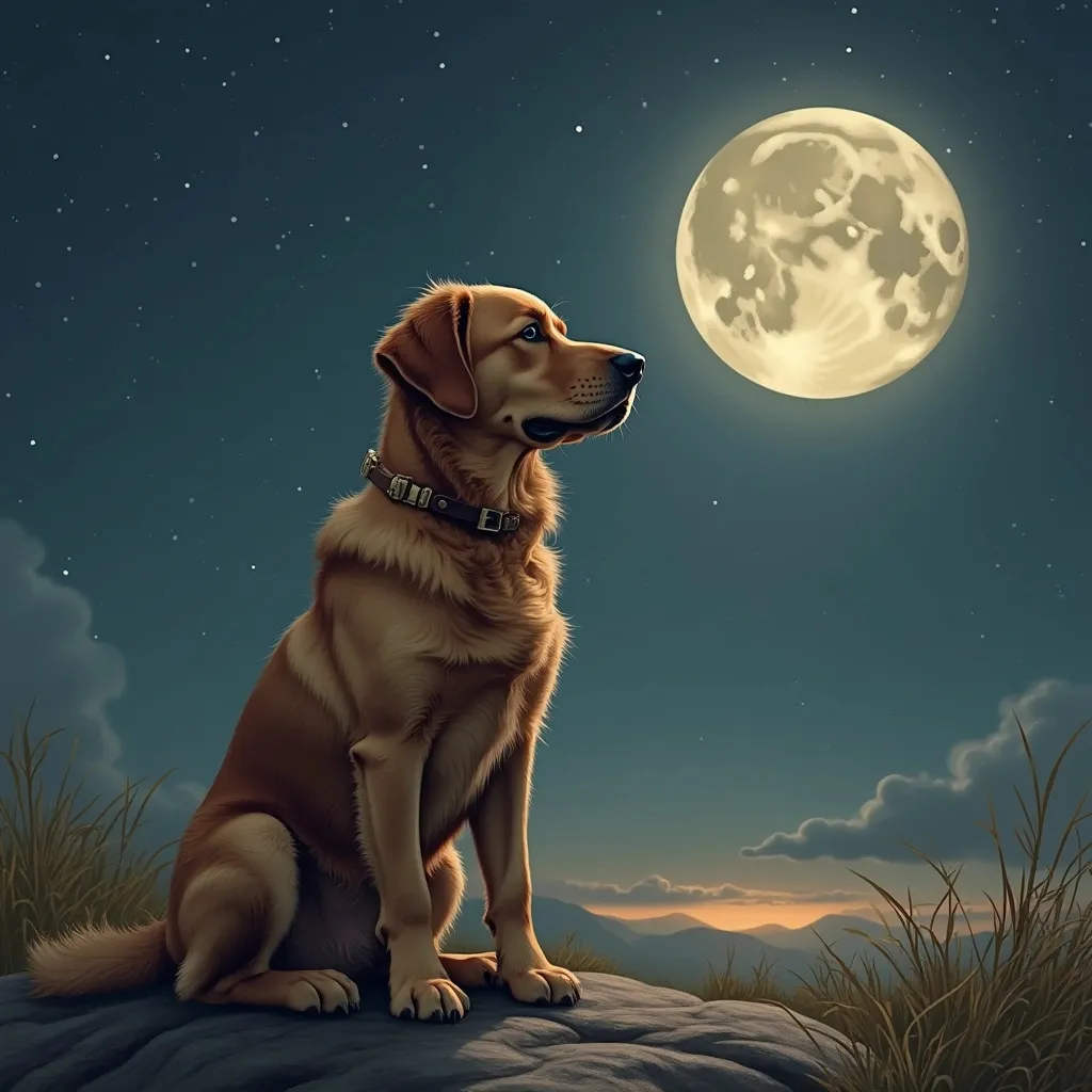 Prompt: Brown dog sit on the moon. 