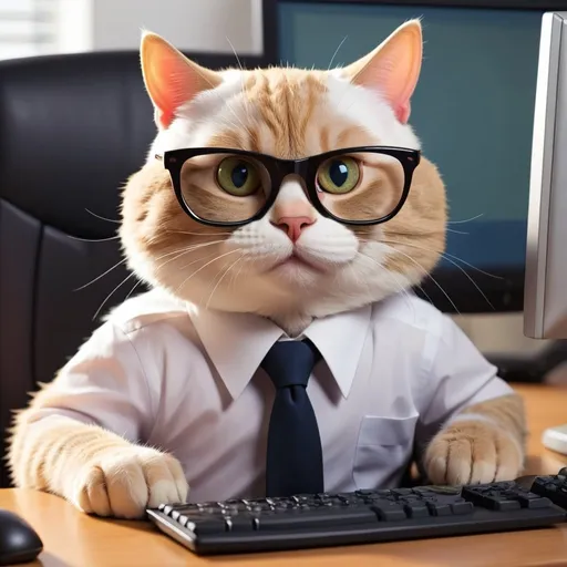 Prompt: business cat working at the computer
