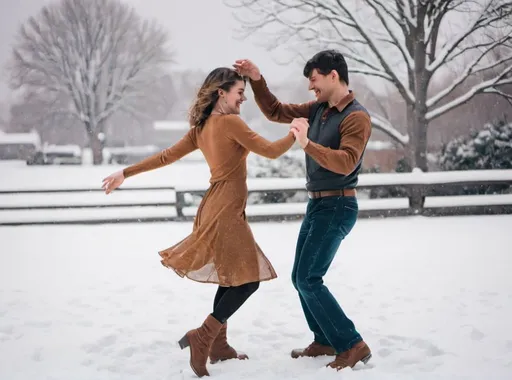 Prompt: A couple dancing in snow 