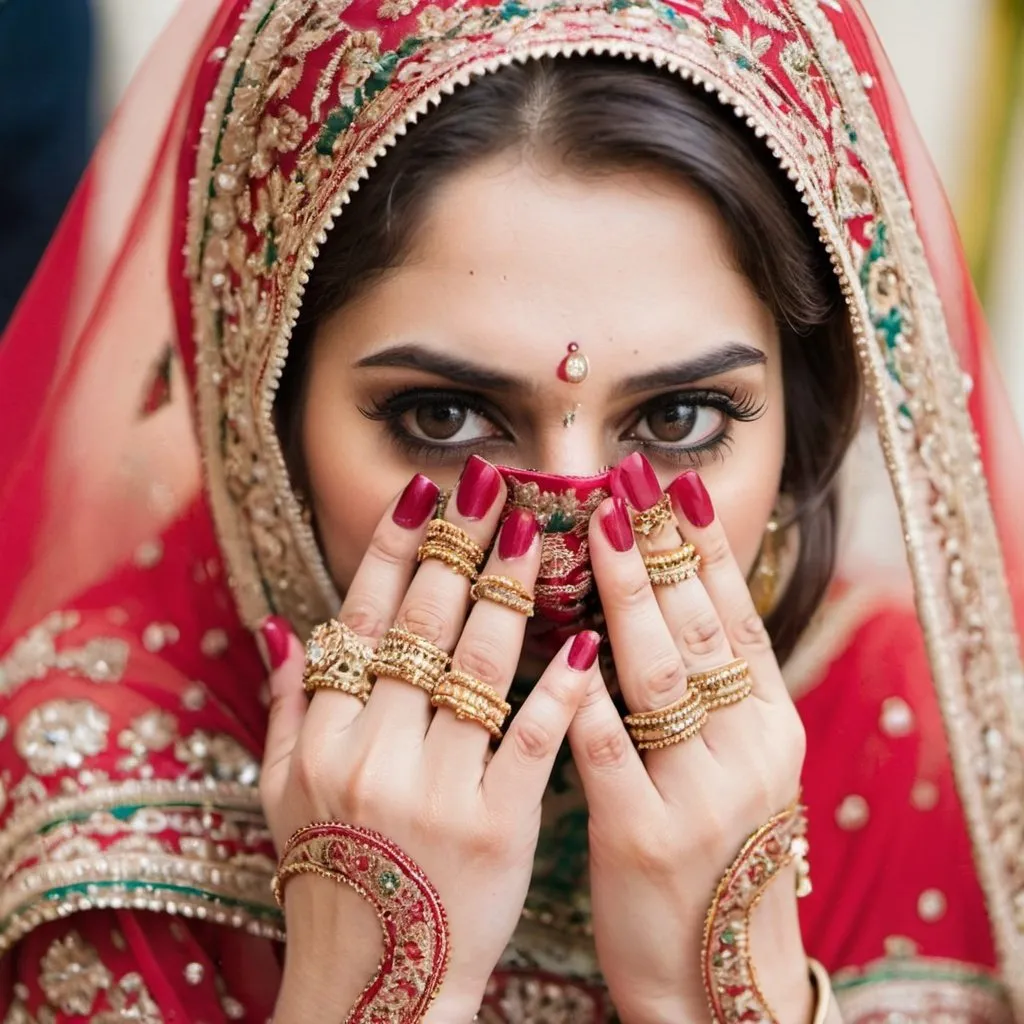 Prompt: Bride hiding her face in dupatta 