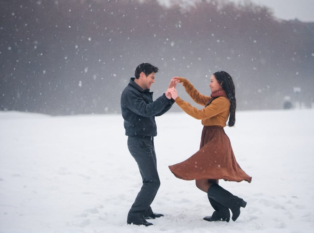 Prompt: A couple dancing in snow 